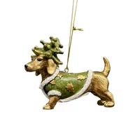 Zöld és arany karácsonyi kutyadísz (7 cm)