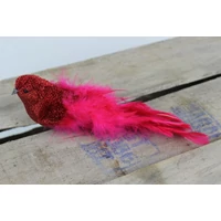 Piros csillogós madár karácsonyfadísz (21 cm)