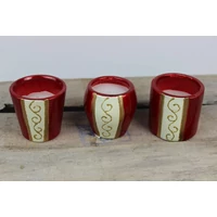 Piros kis gyertyatartók kerámia 3 szett