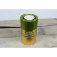 Zöldes arany magas kerámia gyertyatartó (11cm)