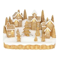 Mézeskalács falu mozgó fenyővel, LED-es (24,5 cm x 16 cm x 16,3 cm)