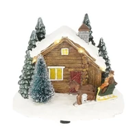 Ház havas, szánnal, LED-es, glitteres (11,5 cm x 9 cm x 9,5 cm)
