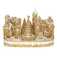 Mézeskalács város figurákkal, mozgó fenyővel, LED-es (31,5 cm x 20,3 cm x 22,5 cm)