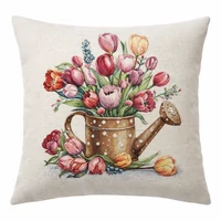 Tulipános virágcsokor kannában Díszpárna huzat (45 cm x 45 cm)