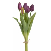 Tulipán csokor | 5 virágos | gumi | lila (38 cm)