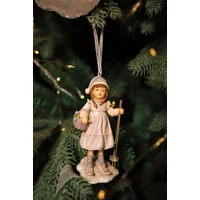 Rózsaszín ruhás, sielő lány - felfüggeszthető (11 cm)