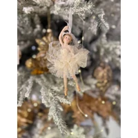 Krémszínű arany karácsonyi balerina dísz (17 cm)