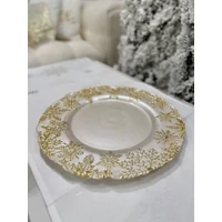 Fehér arany üveg karácsonyi tányér (33 cm)
