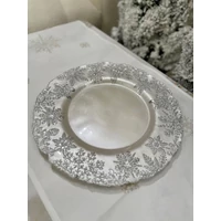 Fehér és ezüst üveg karácsonyi tányér (33 cm)