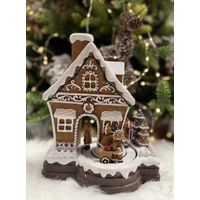 Játszó és mozgó mézeskalács házikó LED-del (23 cm)