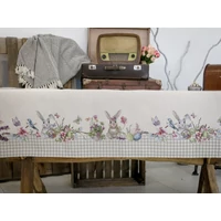 Húsvéti nyúszis, barna kockás szélű - Asztalterítő XL-ES (137 cm x 240 cm)  