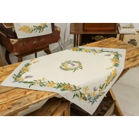 Sárga mimóza virágos - Asztalközép (96 cm x 100 cm)