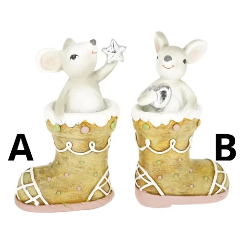 Egér mézeskalács csizmában (7,5 cm x 4,5 cm x12,5 cm)