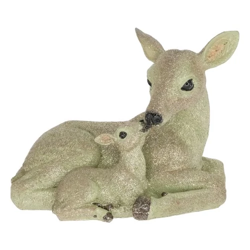 Őz kisgidával fekvő, glitteres (18 cm x 11,5 cm x 14 cm)