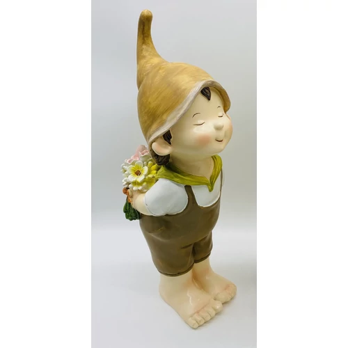 Kisfiú virágcsokorral (44 cm x 16,5 cm x 16 cm)