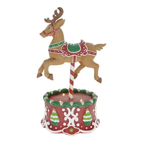 Mézeskalács játék rénszarvas glitteres, LED-es (17 cm x 14 cm x 29 cm)