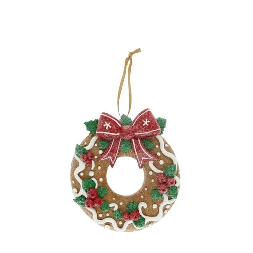 Mézeskalács koszorú glitteres, akasztós (10,5 cm x 3 cm x 11 cm)