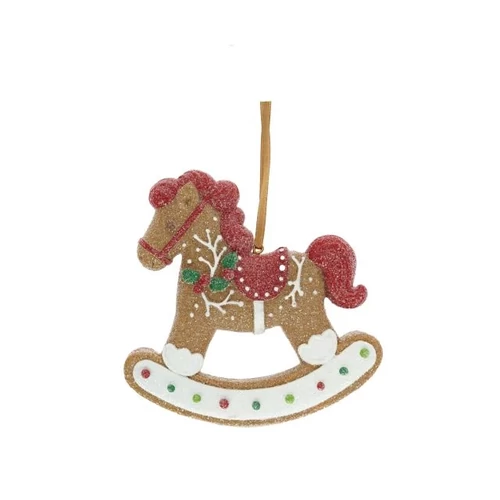 Mézeskalács hintaló glitteres, akasztós (11 cm x 2,5 cm x 11 cm)