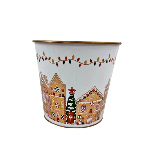 Karácsonyi fém kaspó (13,5 cm x 13,5 cm x 12 cm)