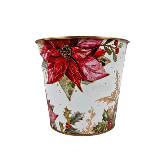 Karácsonyi fém kaspó (13,5 cm x 13,5 cm x 12 cm)