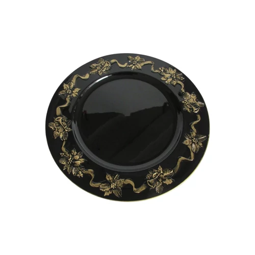 Fekete-arany dekor tálca Mikulásvirág (33 cm)