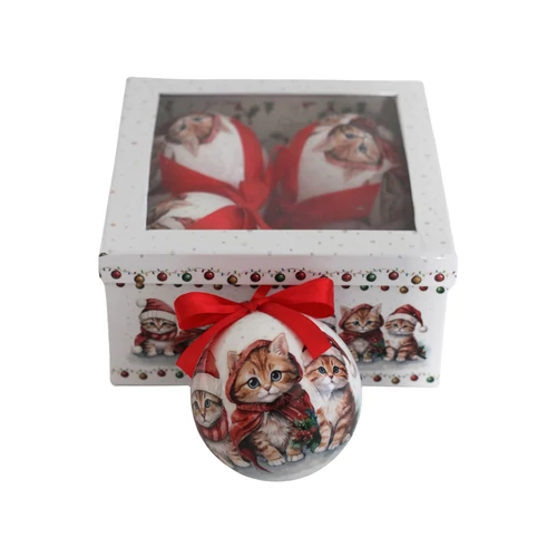 Karácsonyi gömbök cicákkal (10 cm) 4db