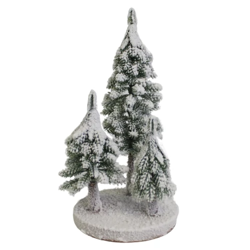 Dekoratív havas fák talapzaton (28 cm)