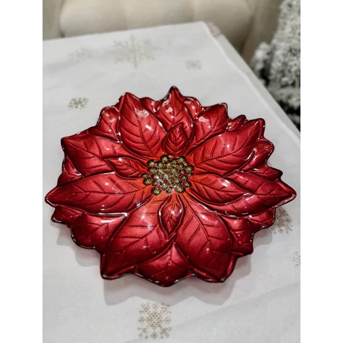Piros üveg karácsonyi tányér (31 cm)