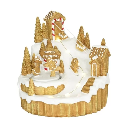 Mézeskalács sípálya mozgó figurákkal, LED-es (15,5 cm x 16 cm x 16,7 cm)