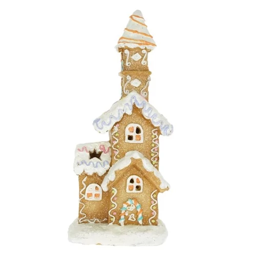 Mézeskalács ház LED-es, glitteres (10,6 cm x 7 cm x 23,7 cm)