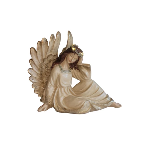 Krém és arany LED-es ülő angyal (50 cm)