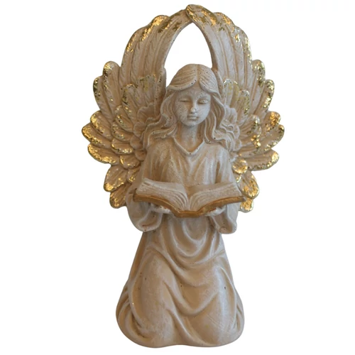 Krémszínű angyal könyvvel (14 cm)