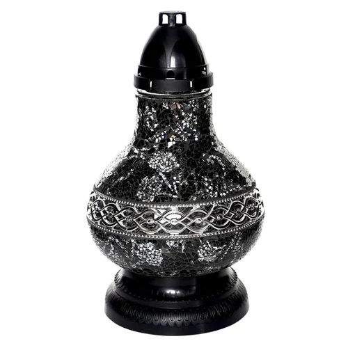 Fekete luxus mécses sírra Vitrázs (31 cm)