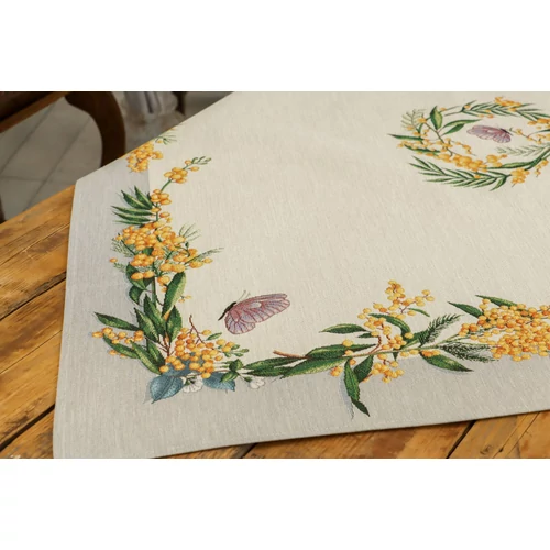 Sárga mimóza virágos - Asztalközép (96 cm x 100 cm)