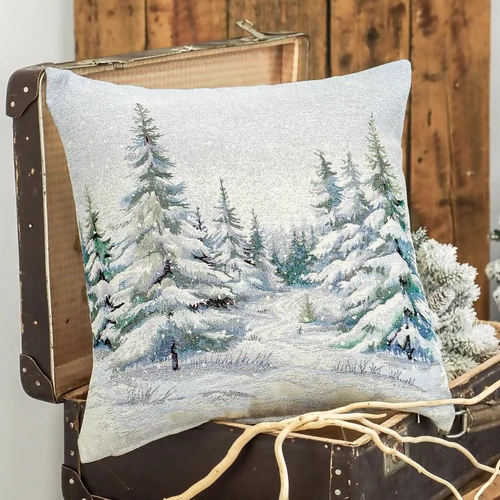 Havas fenyőerdő - Díszpárna huzat (45 cm x 45 cm) | ezüst lurex