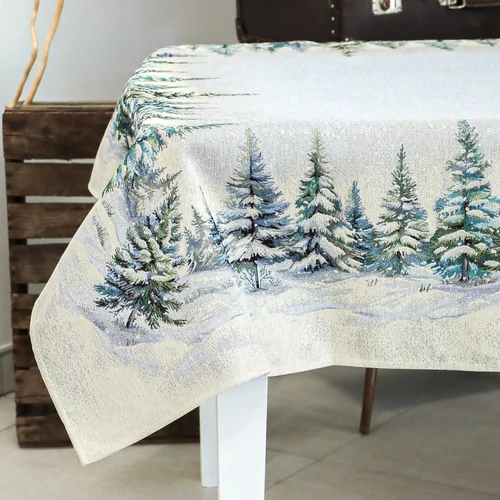 Havas fenyőerdő - Asztalterítő L-ES (137 cm x 180 cm) | ezüst lurex