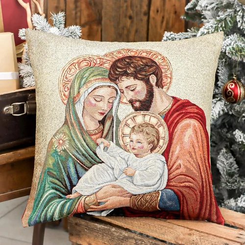 Szent család - Díszpárna huzat (45 cm x 45 cm) | arany lurex
