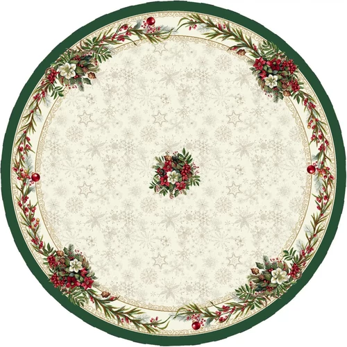 Classic bogyós, zöld szélű - Kerek asztalterítő (160 cm) | ezüst lurex